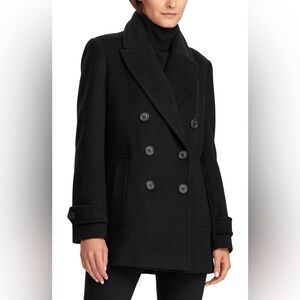 Lauren Ralph Lauren Double Breasted Wool Blend Peacoat In Regal Navy Size 4